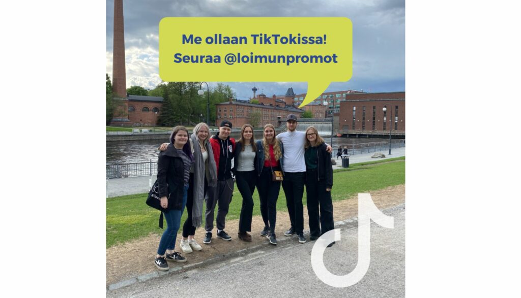 Loimun kampuspromoottorit vasemmalta oikealle: Sanni, Lotta, Roope, Julia, Aliisa, Joni ja Saana. Lisäksi Jade (ei kuvassa).